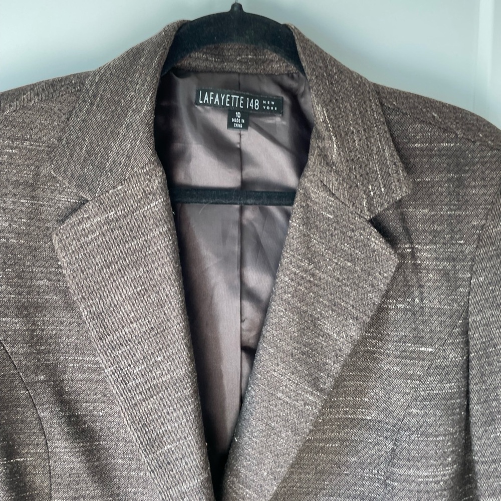 Lafayette 148 Dark Chocolate Wool Blend Minimalist Tailored Blazer - Picture 4 of 12